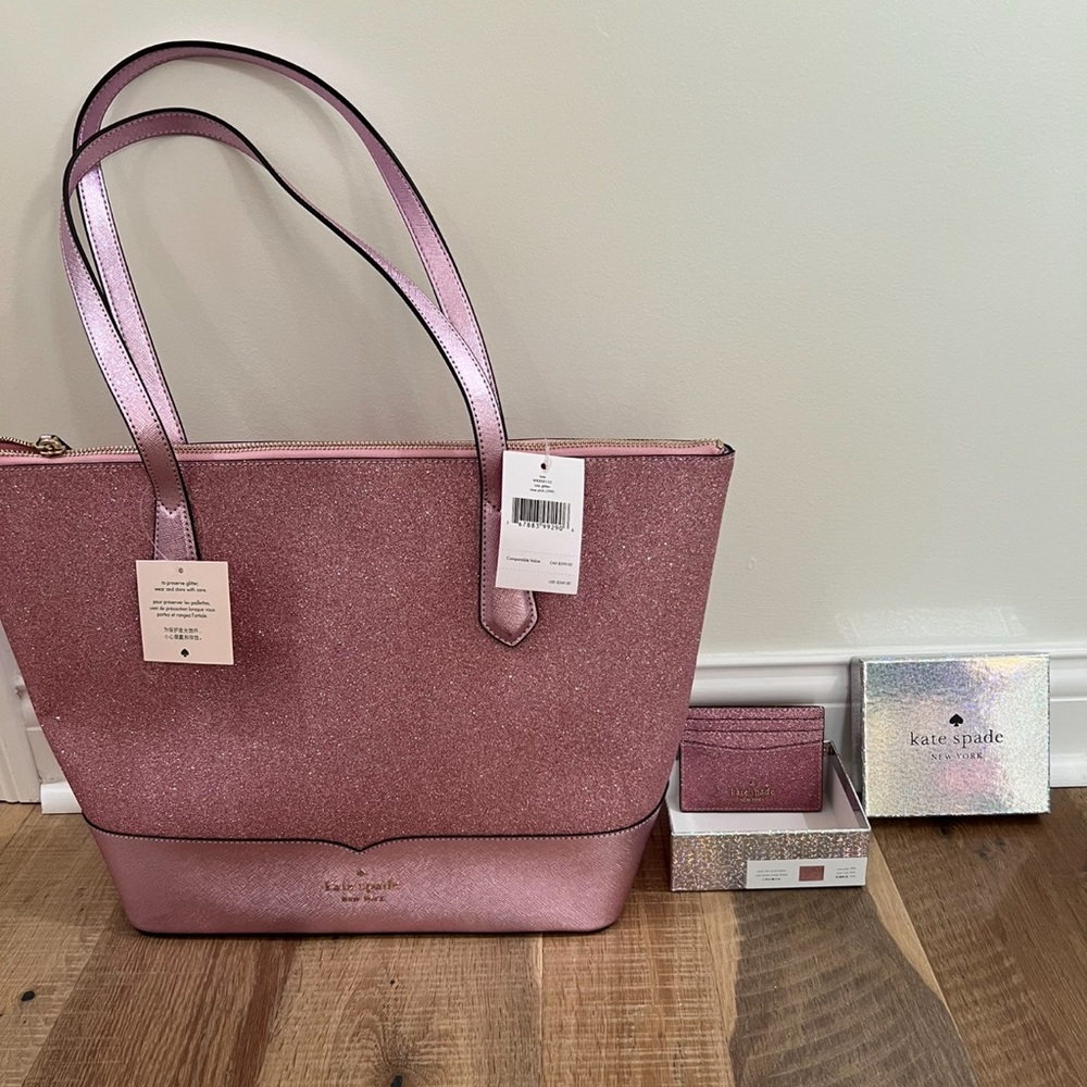 Pink sparkle Kate spade purse and wallet set NWT